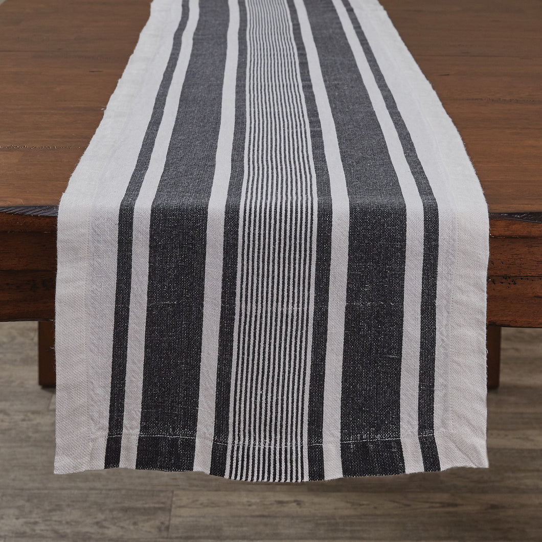 Bleach and Black Stripe Linen Table Runner - 60