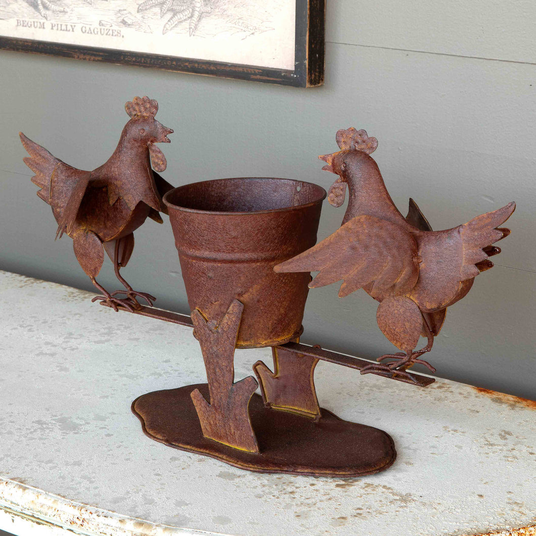 Metal Chicken Planter